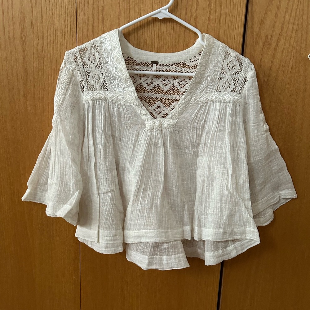 Free People super cute blouse, see-through, off-white. Great style